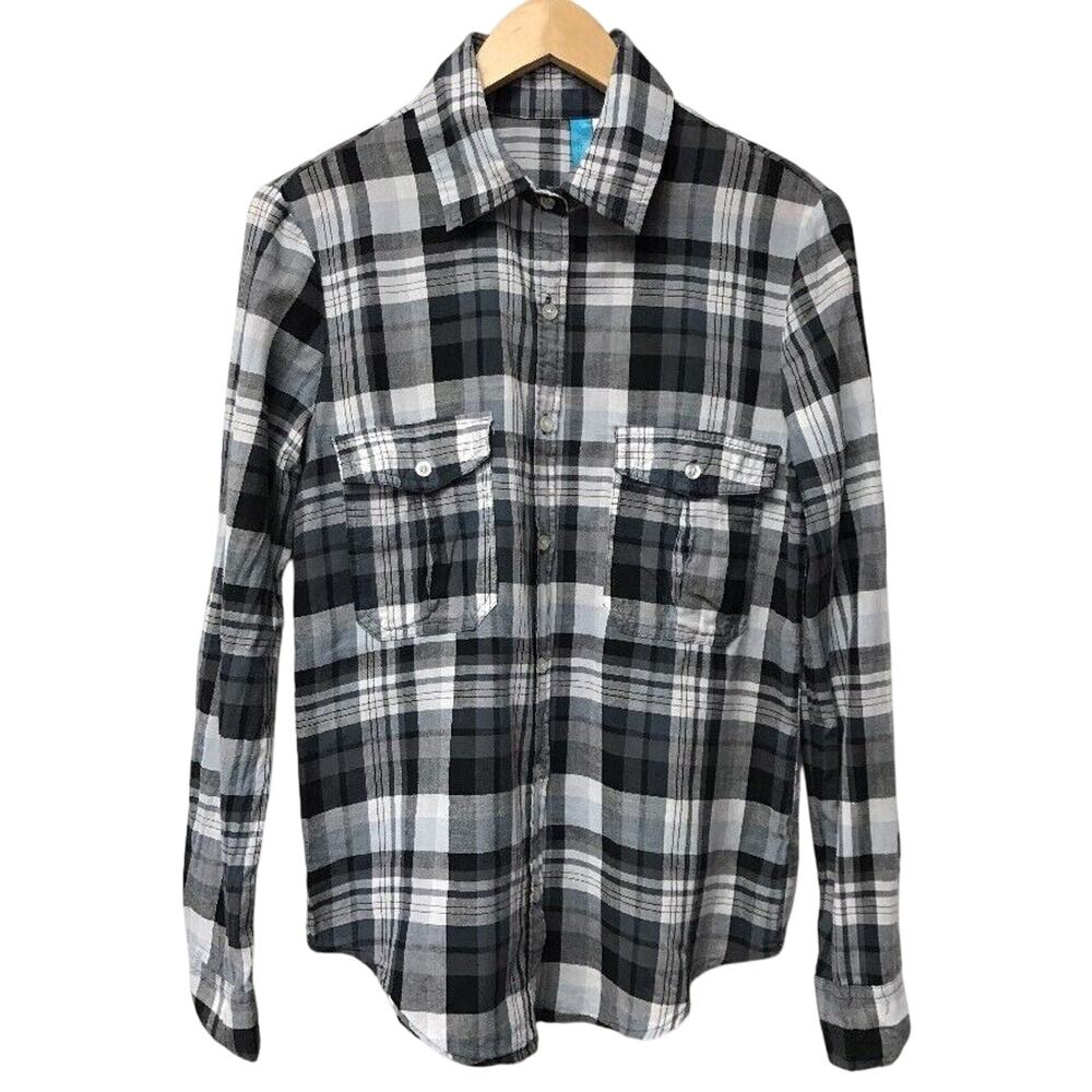 Buttons Top Womens Small Black Gray White